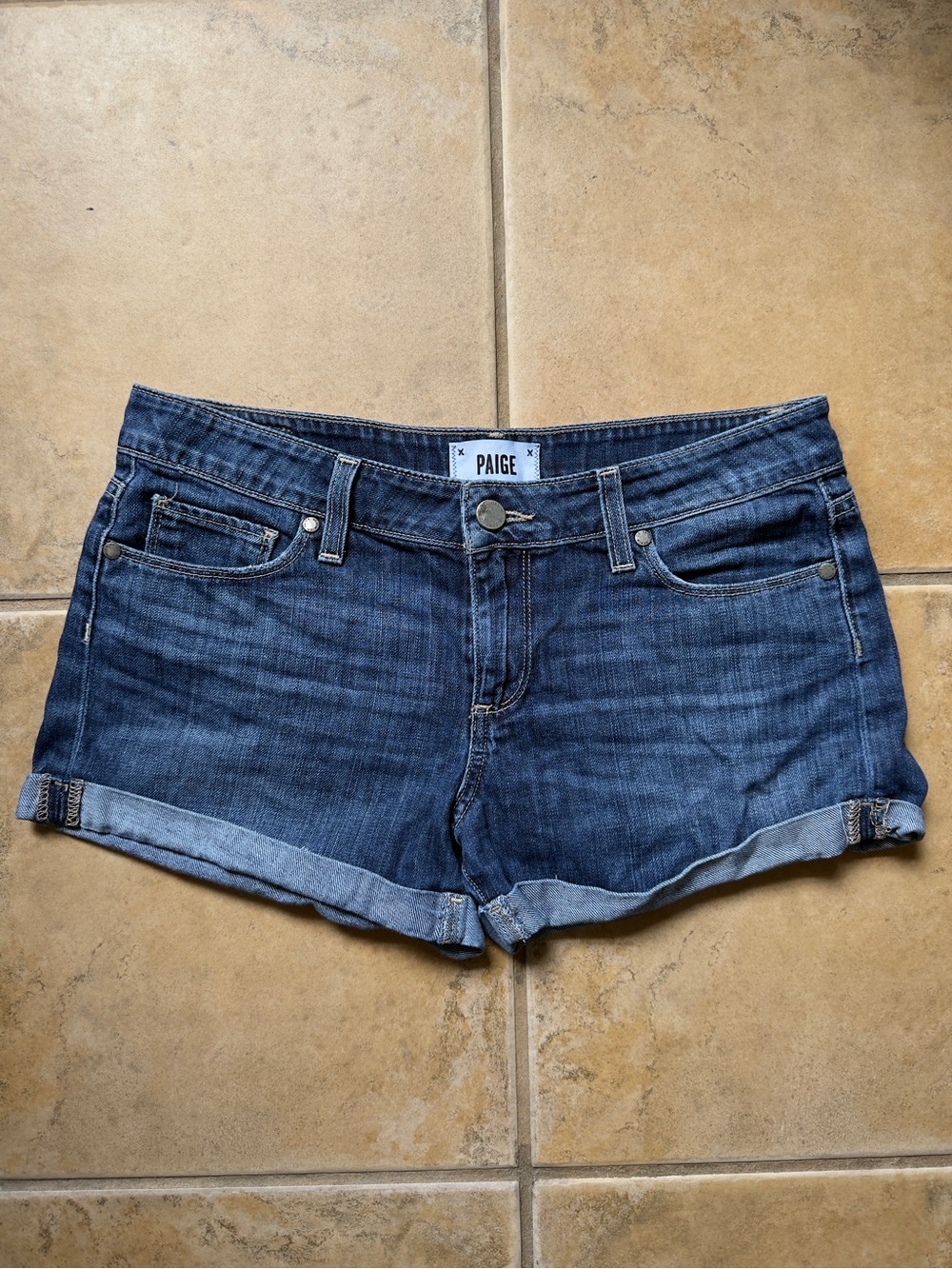 PAIGE Premium Denim Designer Shorts - Candace Wash - Raw Hem - Cuffed - Size 26